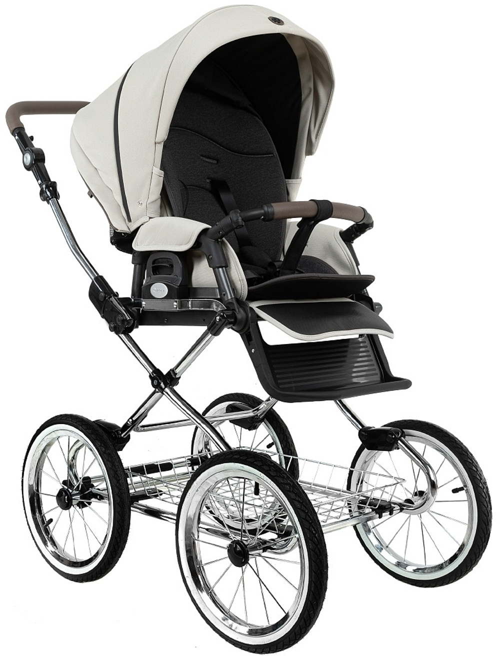Детская коляска Roan Bass Next Classic d14 2.0 3 в 1 с автокреслом Pituso Santiso Pro Black BSNC/94/2 Marzipan/Black/руч.Cappuccino