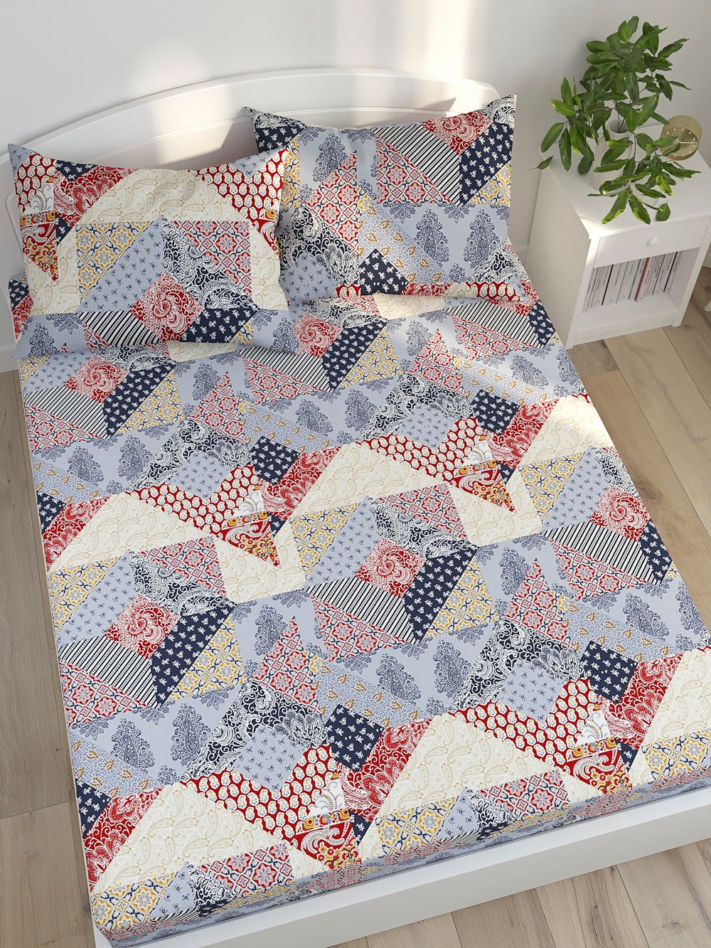 Простынь Сказка "Пэчворк беж" 240х215 см евро , перкаль