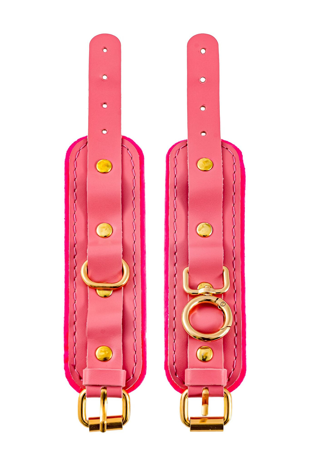 Розовые двуслойные кожаные наручники-браслеты (Цвет: розовый)