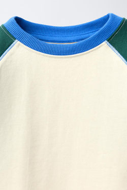 ZARA ФУТБОЛКА С РУКАВАМИ РЕГЛАН И КОНТРАСТНЫМИ ДЕТАЛЯМИ, ЗЕЛЕНЫЙ