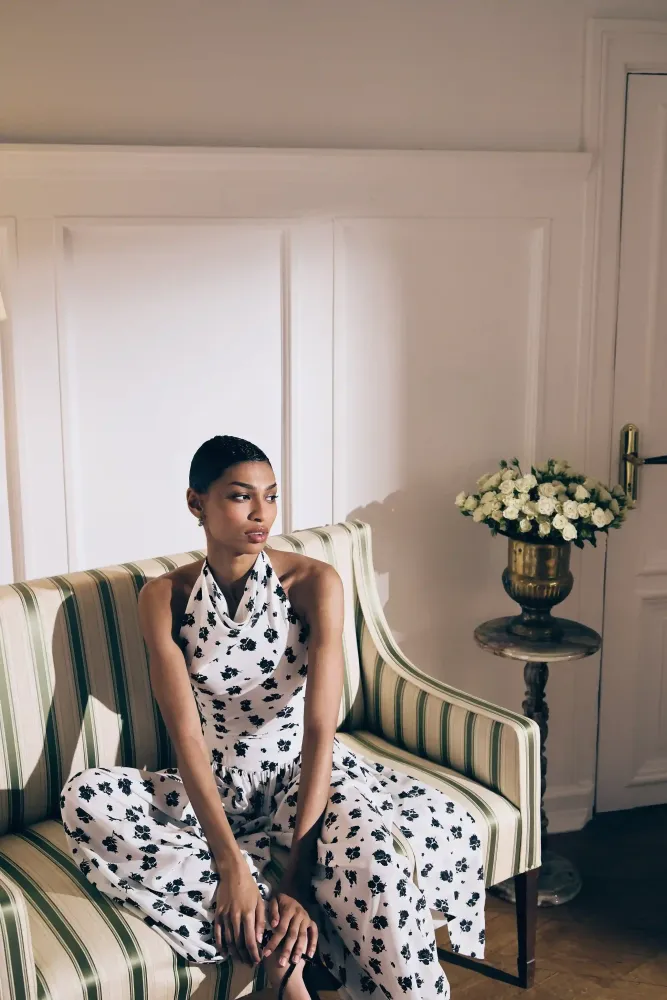 Evie, брюки-шаровары из молочного крепдешина с цветочным принтом