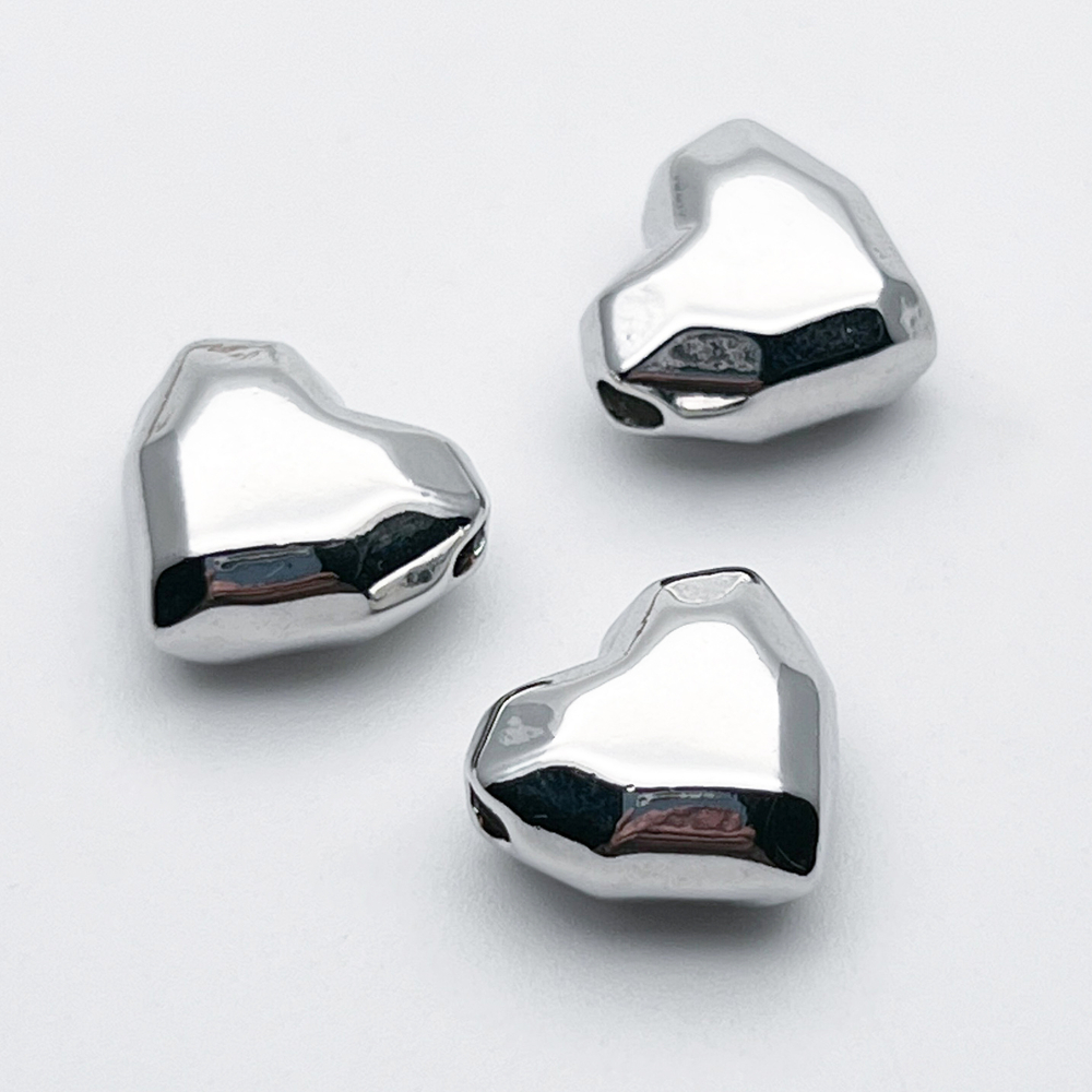 Подвеска-бусина Сердце, цвет серебро (родий), размер 14*15 мм, отверстие 2 мм, цена за 1 шт