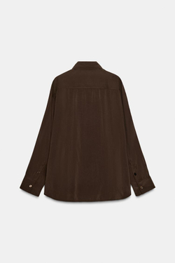 ZARA РУБАШКА OVERSIZE СТРУЯЩЕГОСЯ ПОКРОЯ, ШОКОЛАДНО-КОРИЧНЕВЫЙ