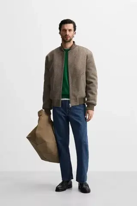 ZARA КОМБИНИРОВАННАЯ КУРТКА-БОМБЕР, БЕЖЕВЫЙ