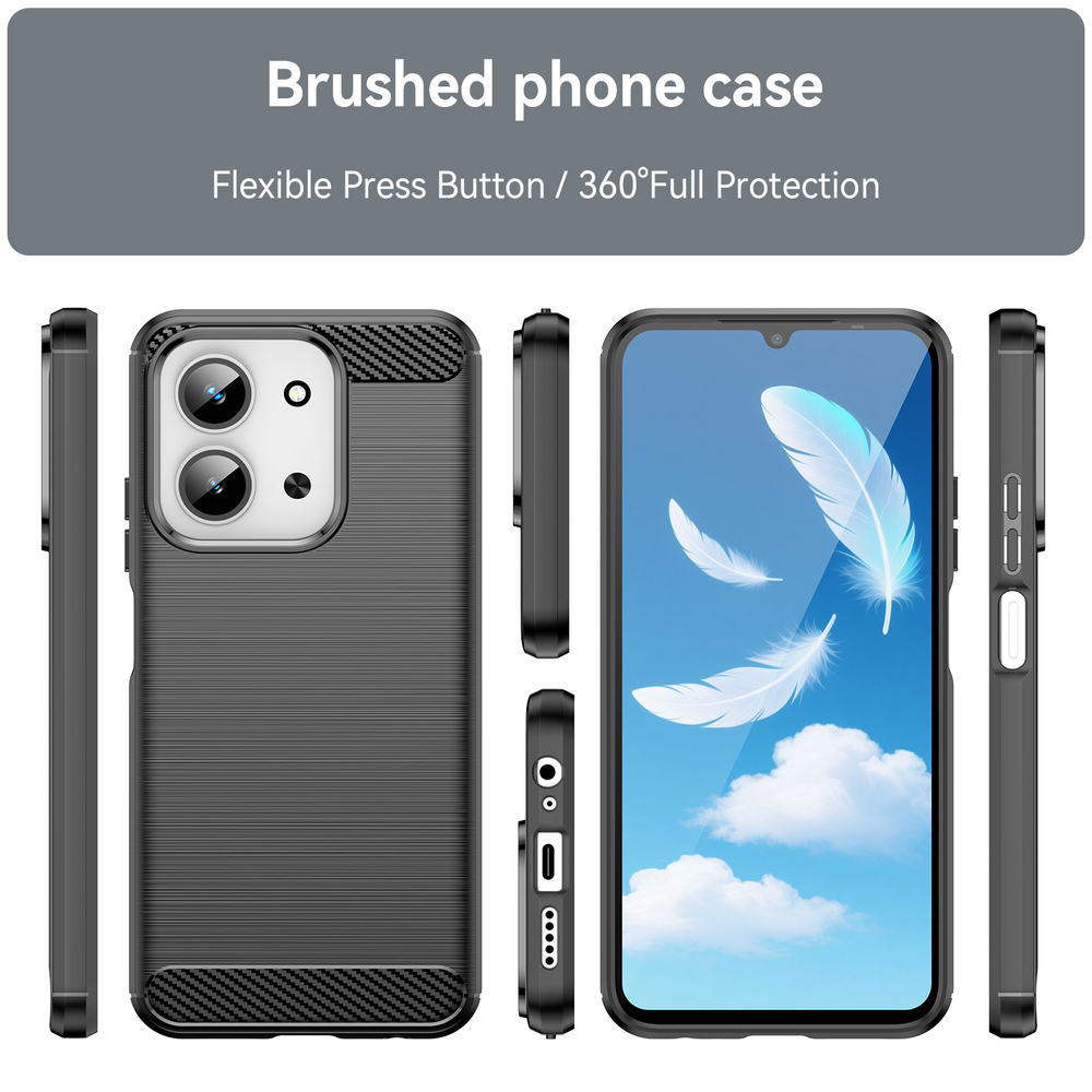 Чехол черного цвета с дизайном под карбон на Xiaomi Redmi 15C 4G, серия Carbon от Caseport