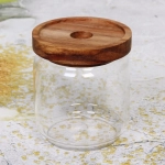 Банка для продуктов стеклянная 500мл «Хай-Тек» с крышкой из акации 9*10см