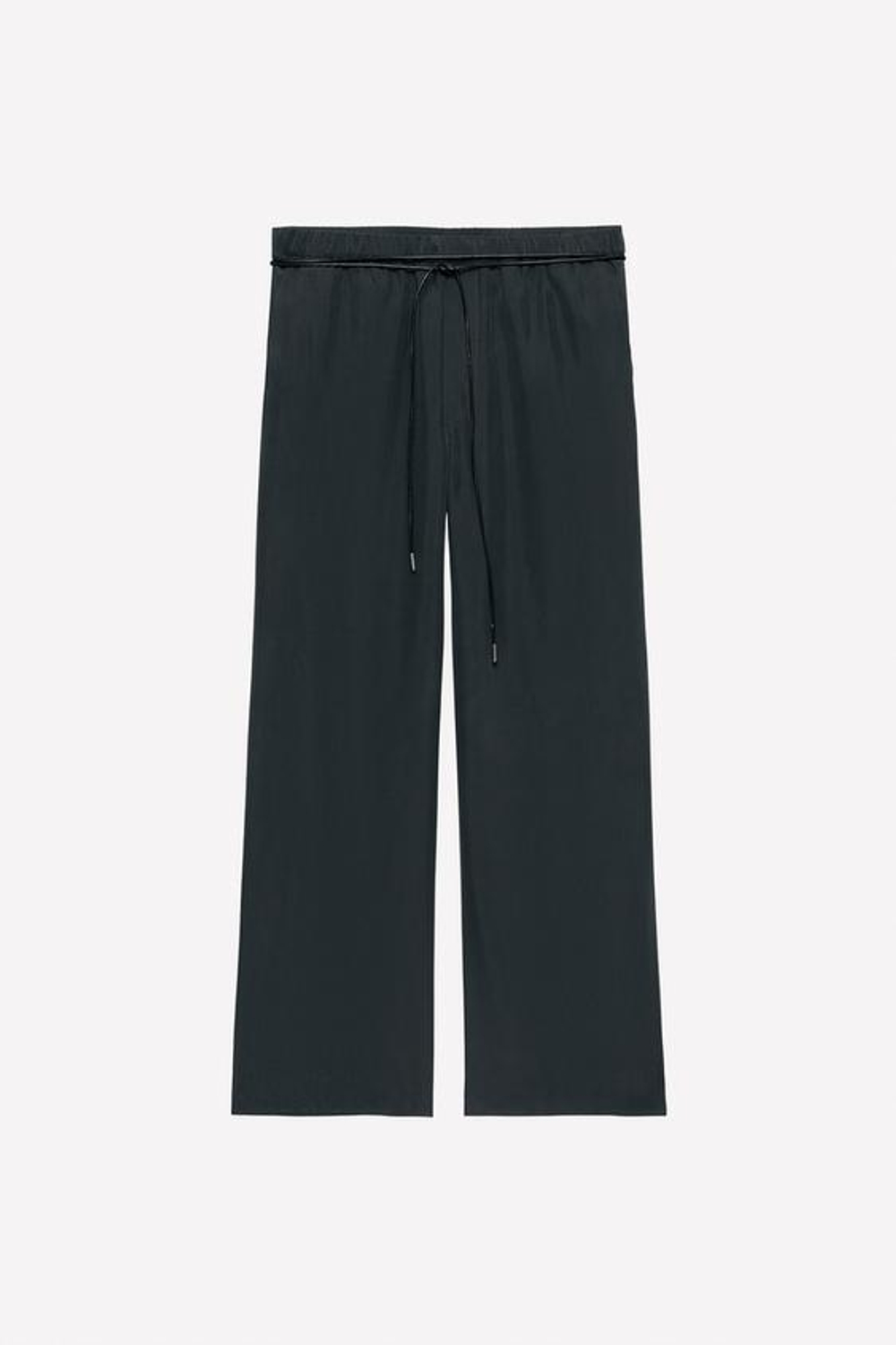 ZARA X LUDOVIC DE SAINT SERNIN БРЮКИ ИЗ 100 % ШЁЛКА С ПОЯСОМ, СЕРО-СИНИЙ