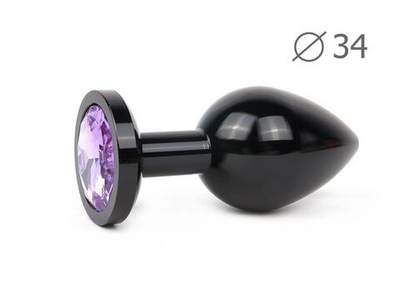 Коническая черная анальная втулка с сиреневым кристаллом - 8,2 см. (Цвет: сиреневый)