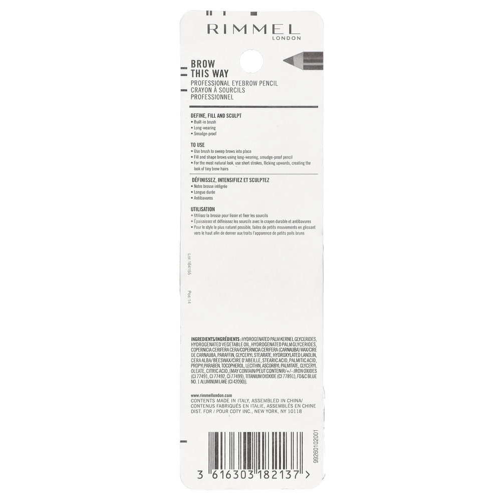 Rimmel London, Brow This Way, профессиональный карандаш для бровей, 005 пепельно-коричневый, 1,4 г (0,05 унции)