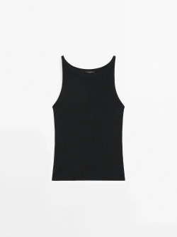 Massimo Dutti Трикотажный топ с вырезом «лодочка», черный