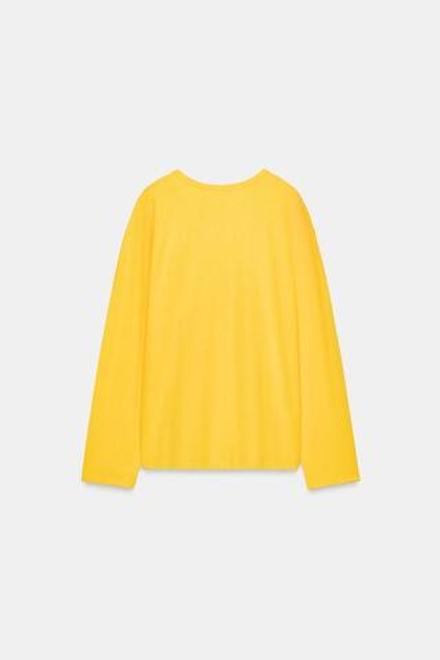 ZARA ФУТБОЛКА ИЗ ХЛОПКА И ЛЬНА, ЖЕЛТЫЙ