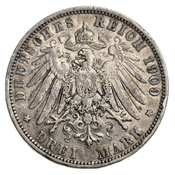 Монета 3 марки 1909 год, Германия (Пруссия) " Вильгельм ll"