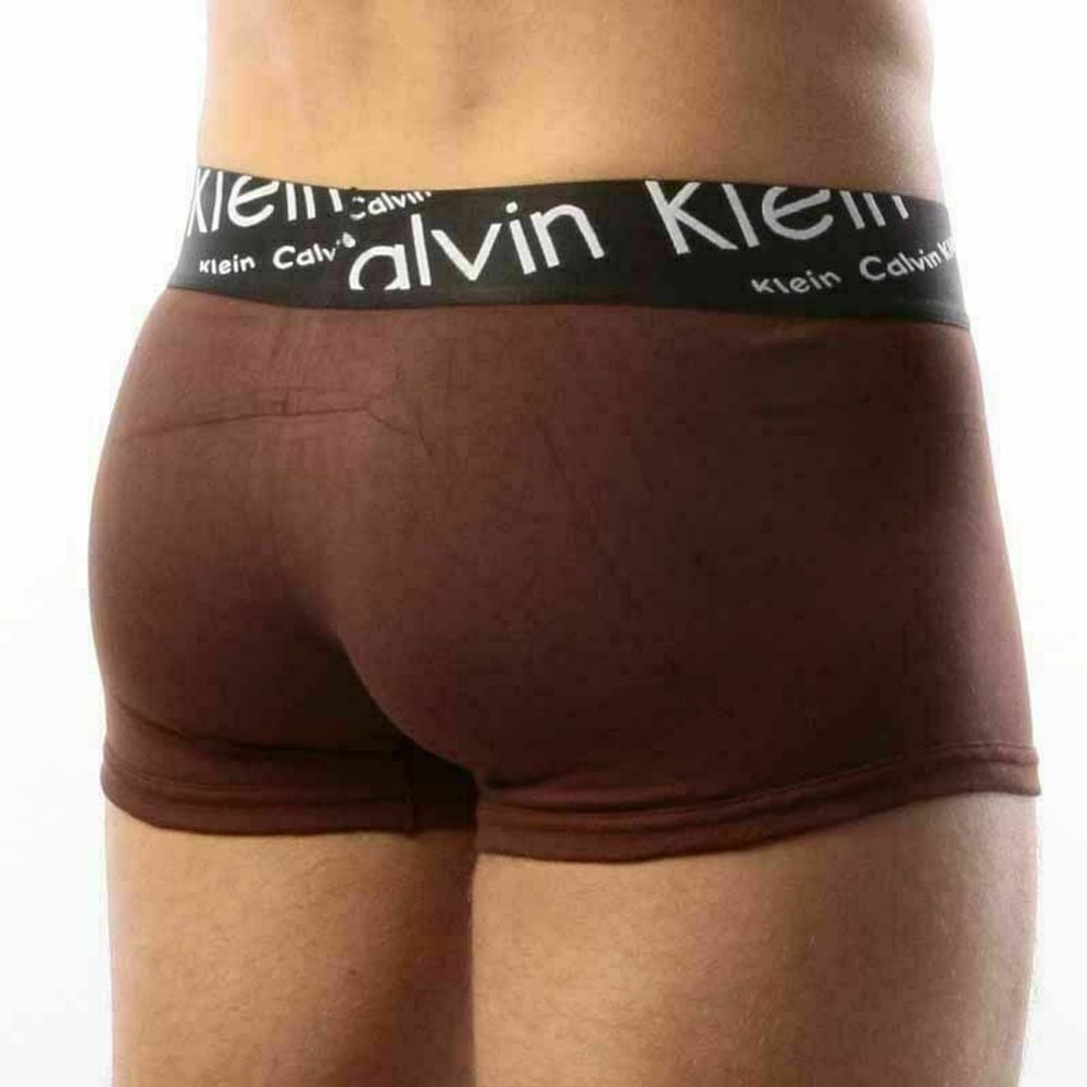 Мужские трусы хипсы коричневые с черной косой резинкой Calvin Klein Black Waistband Italics Boxer Brown