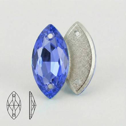 Стразы пришивные из стекла, цвет Sapphire, форма Navette
