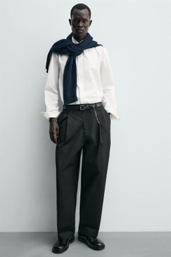 ZARA БРЮКИ WIDE FIT СО СКЛАДКАМИ, ЧЕРНЫЙ