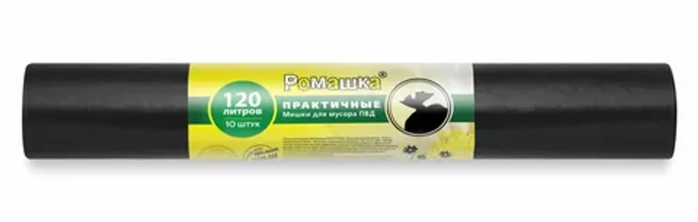 Мешки для мусора 120л 10шт &quot;Е-ромашка&quot; черные Ромашка ЕЛР-ВР-120-10/35/Ч