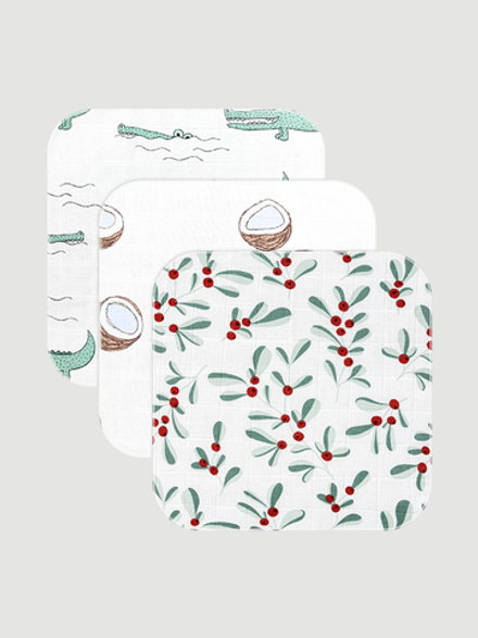 Сет из 3х муслиновых салфеток Mjölk Кокосы/Крокодилы/Брусника