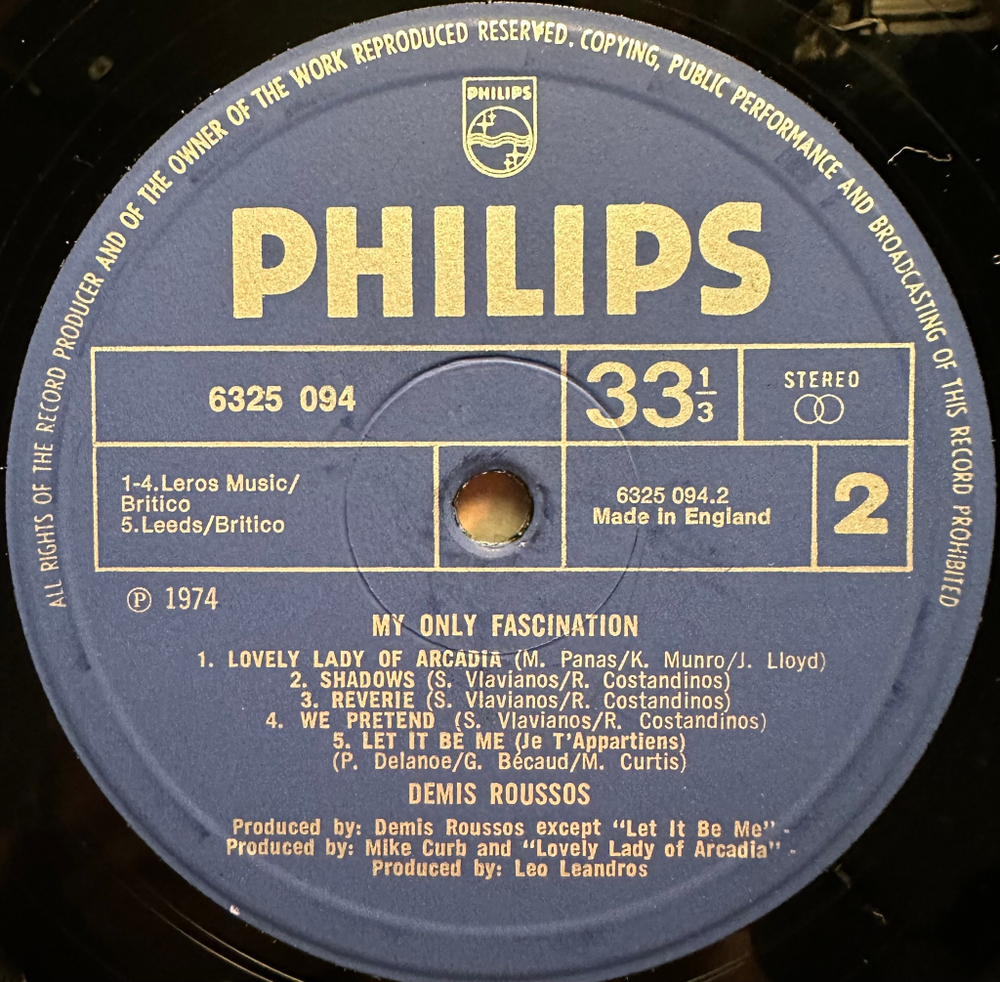 Demis Roussos - My Only Fascination (Англия 1974г.)
