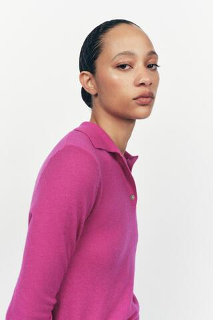 ZARA ОДНОТОННЫЙ СВИТЕР ИЗ 100% ШЕРСТИ С ВОРОТНИКОМ ПОЛО, ЦВЕТ ФУКСИИ
