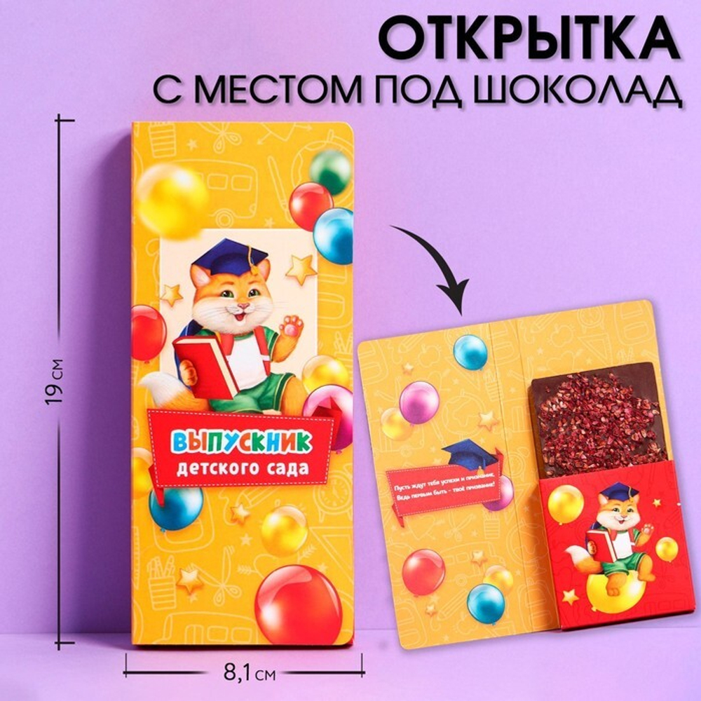 Открытка с местом под шоколадку «Выпускник детского сада», размер 19 см х 8.1 см, 1 шт