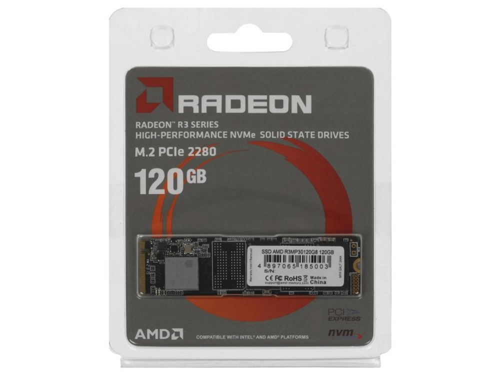 SSD накопитель AMD Radeon R3 120ГБ, M.2 2280, PCIe 3.0 x4, NVMe [R3MP30120G8]