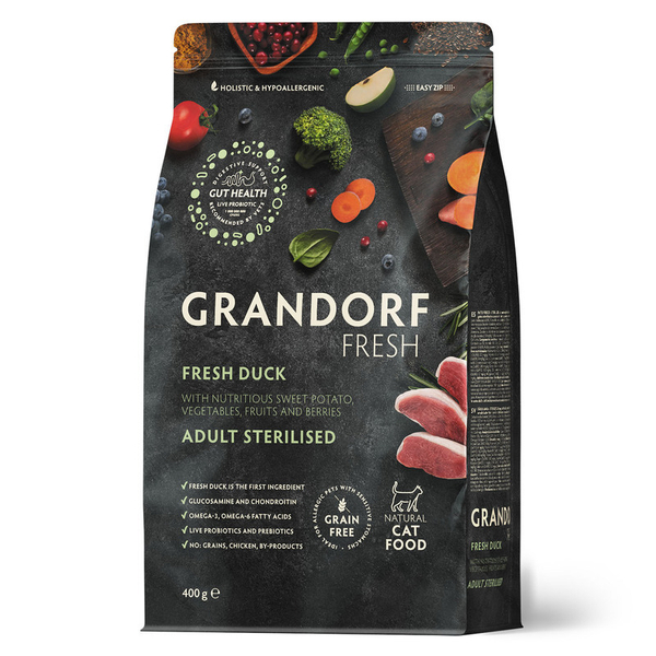 Сухой корм Grandorf Fresh свежее мясо утки с бататом для стерилизованных кошек 400 г (Грандорф Фрэш)