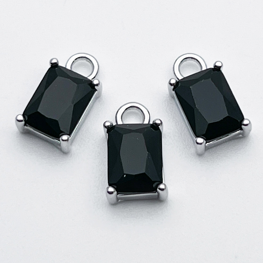 Подвеска Прямоугольник, цвет серебро+черный, размер 10*6 мм, цена за 1 шт