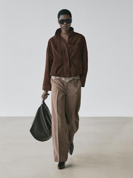 Massimo Dutti Широкие объемные брюки из шерстяной смеси, серо-коричневый