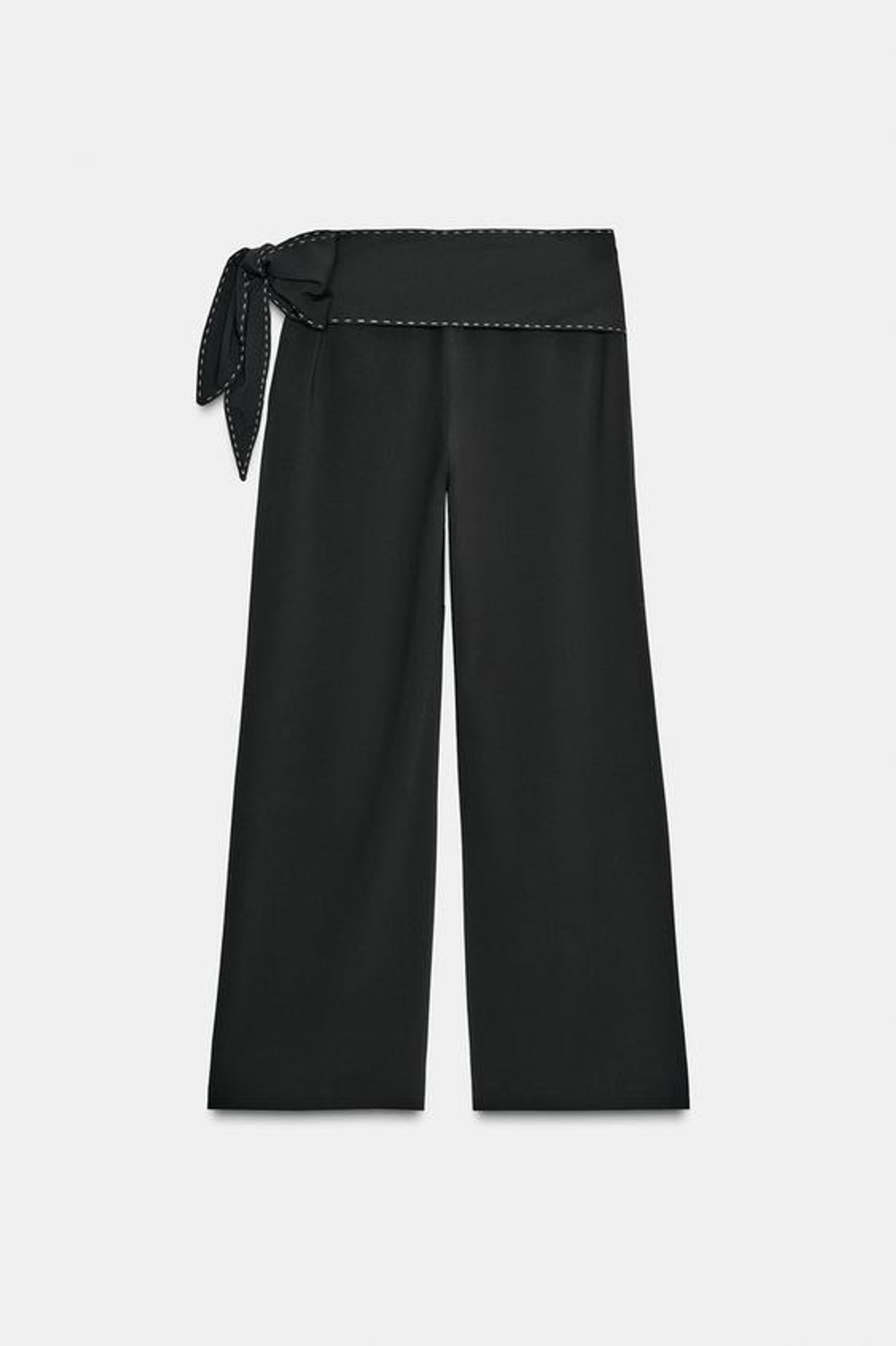 ZARA БРЮКИ С ЗАВЯЗКАМИ И ОТСТРОЧКОЙ, ЧЕРНЫЙ