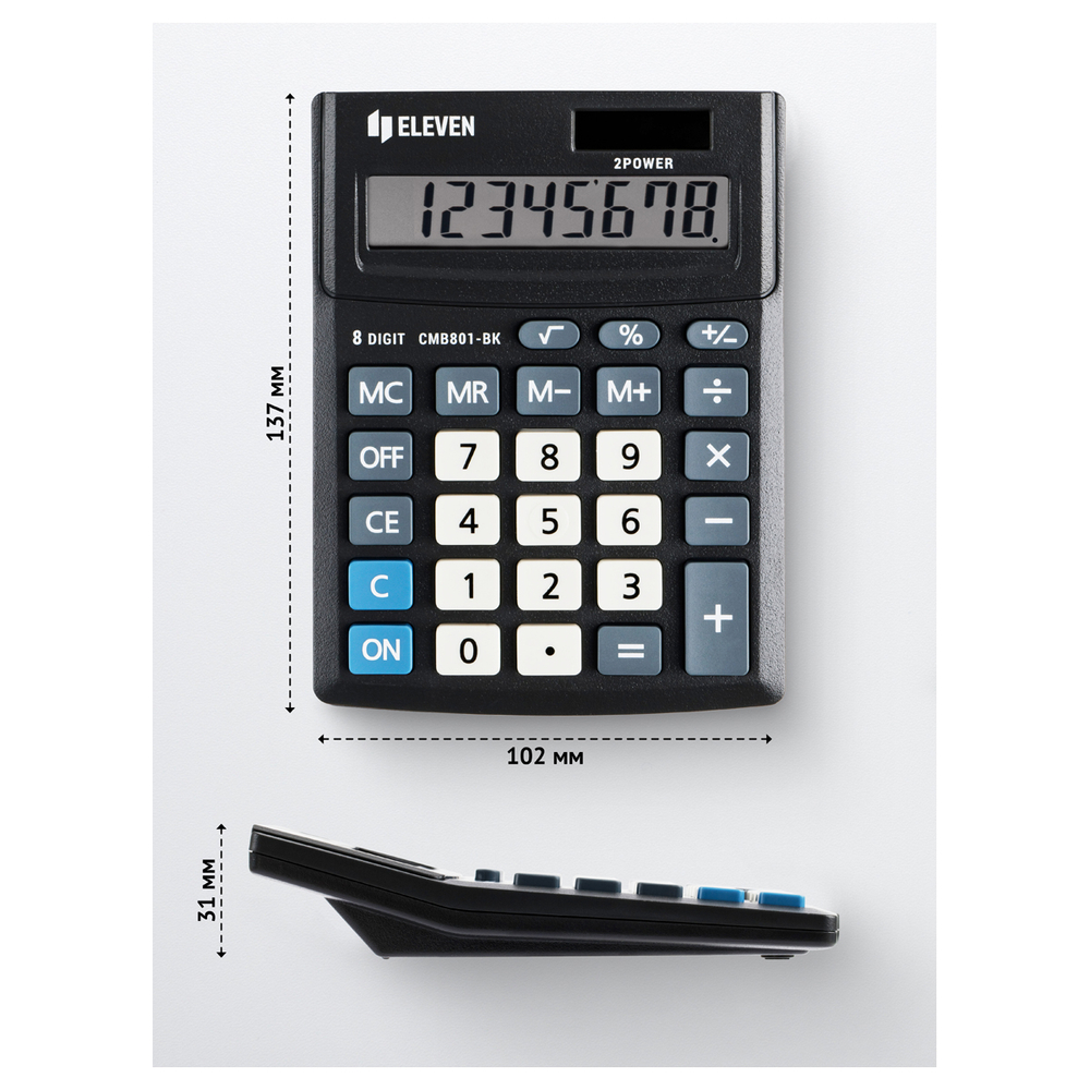 Калькулятор настольный Eleven Business Line CMB801-BK, 8 разрядов, двойное питание, 102*137*31мм, черный CMB801-BK