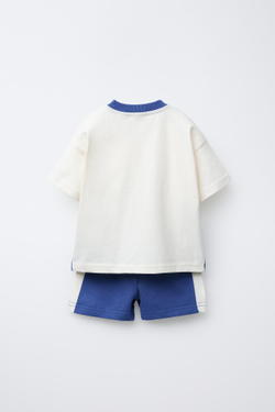 ZARA КОМПЛЕКТ ИЗ ФУТБОЛКИ И БРЮК-ДЖОГГЕРОВ, СИНИЙ/БЕЛЫЙ