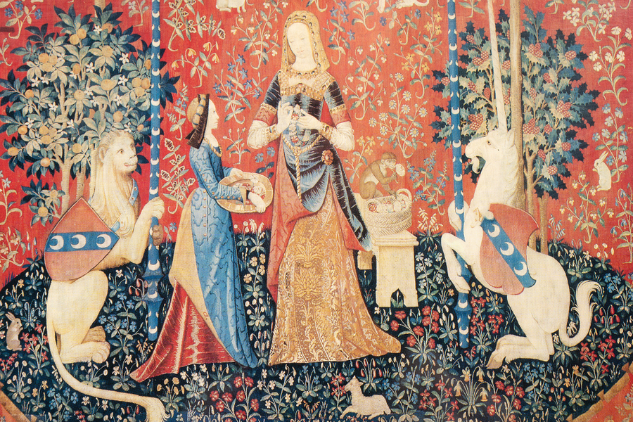 Музейная репродукция гобелена «Дама с единорогом» (Аллегория обоняния)