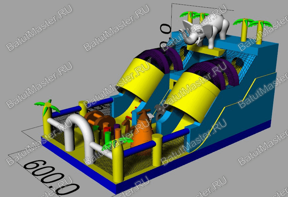 Коммерческий надувной батут "Слоник со скалодромом 2"