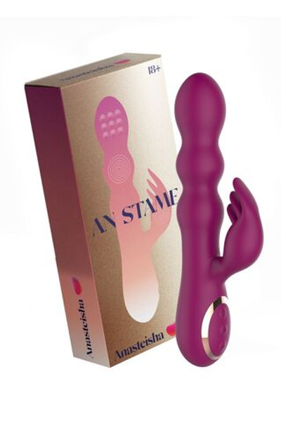 Сливовый вибратор-кролик AN Stamen с массажем бусинами - 22 см. (Цвет: красный)