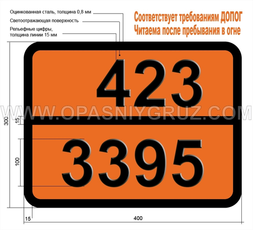 Табличка Опасный груз 423-3395 МЕТАЛЛООРГАНИЧЕСКОЕ ВЕЩЕСТВО ТВЕРДОЕ РЕАГИРУЮЩЕЕ С ВОДОЙ