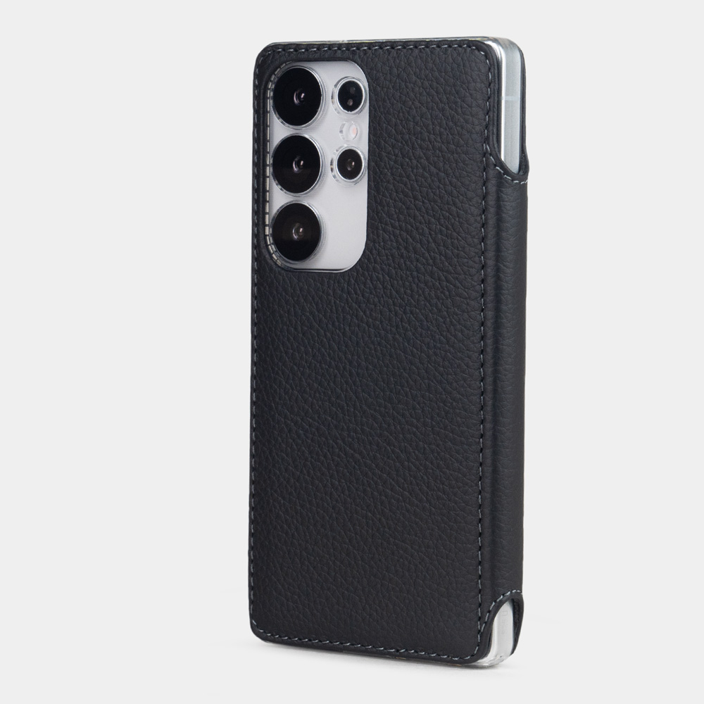 Чехол-книжка для Samsung Galaxy S25 Ultra из кожи теленка, черного цвета