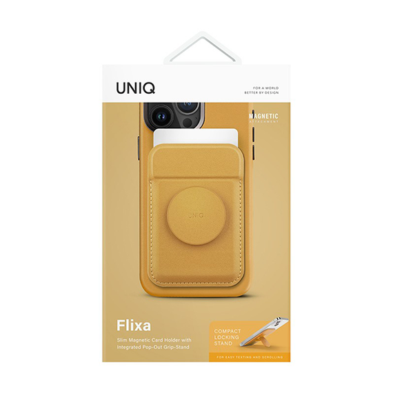 Магнитный бумажник с функцией стенда UNIQ FLIXA Magnetic card holder Pop-out Grip-stand (FLIXA-CYELLOW) Canary Yellow