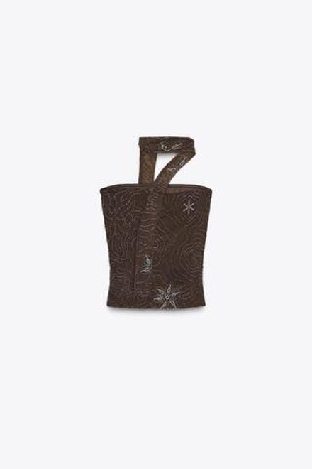 ZARA ТОП С ПАЙЕТКАМИ, ШОКОЛАДНЫЙ