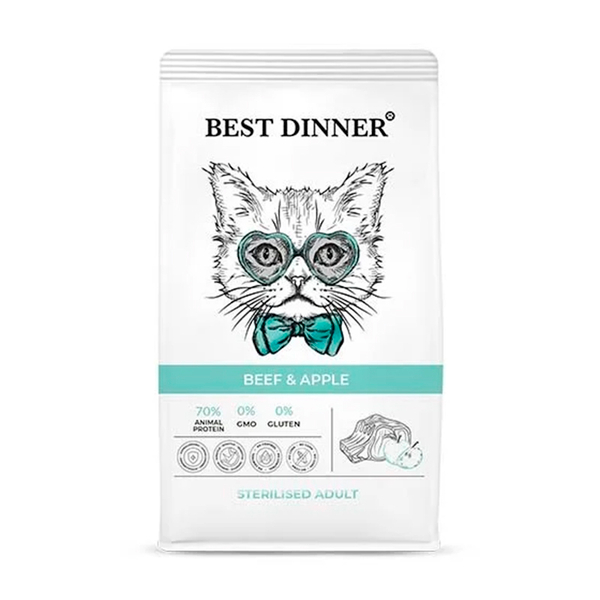 Сухой корм Best Dinner Adult Sterilised Beef & Apple, для кошек, с говядиной и яблоком, 400 г