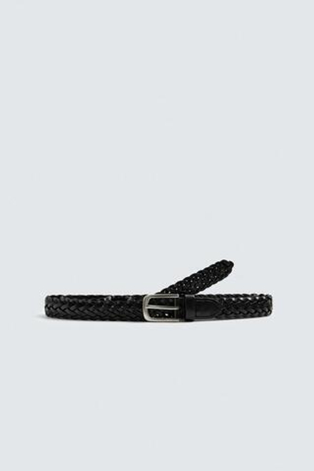 ZARA ДЛИННЫЙ КОЖАНЫЙ ПЛЕТЕНЫЙ РЕМЕНЬ, ЧЕРНЫЙ
