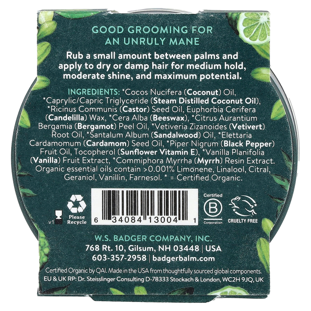 Badger, помада для волос, для всех типов волос, ваниль и бергамот, 56 г (2 унции)