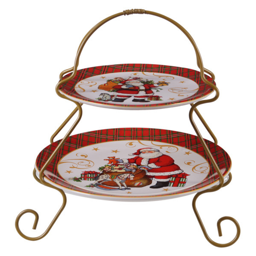 Блюдо двухъярусное Certified Int. Винтажный Санта 18см, 23см