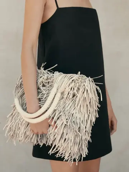 Massimo Dutti Сумка из кожи наппа с бахромой, белый