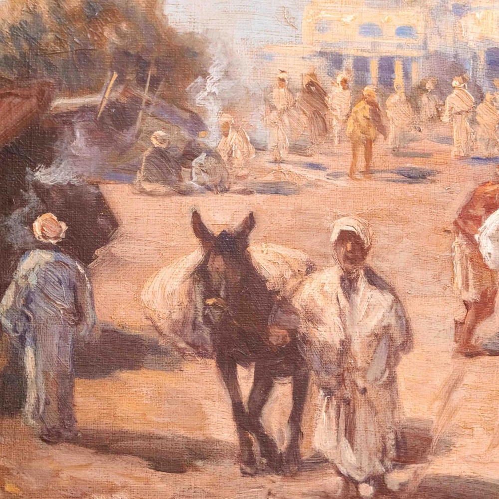 Винтаж: Антикварная картина «Восточный Базар»
