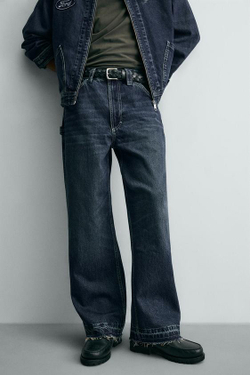 ZARA Х FORD ДЖИНСЫ RELAXED FIT С НАШИВКОЙ, СИНИЙ