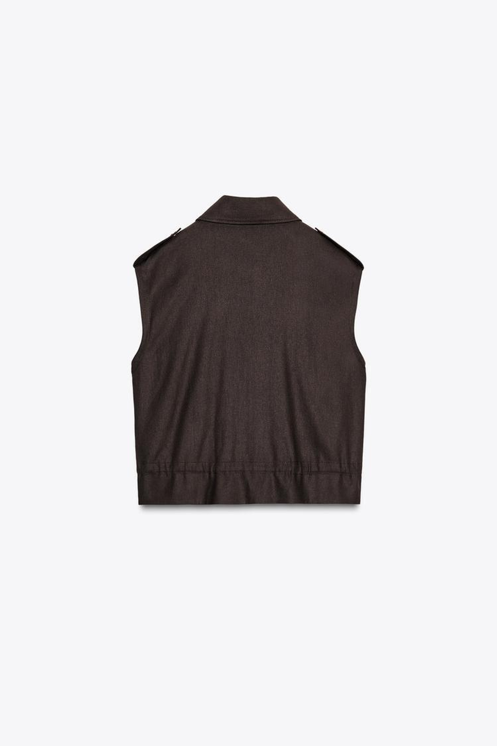 ZARA ЖИЛЕТ КАРГО ИЗ ЛЬНА, КОРИЧНЕВЫЙ