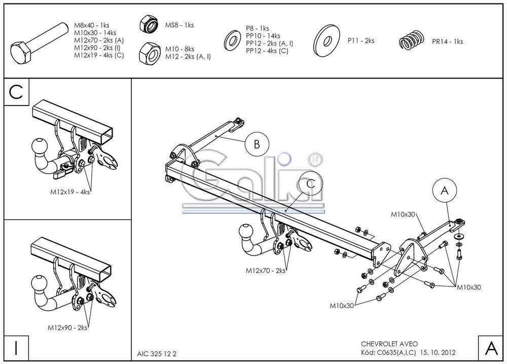 Фаркоп оцинкованный Galia C063A для Chevrolet Aveo седан 2012-(паспорт и сертификат в комплекте)(без электрики)