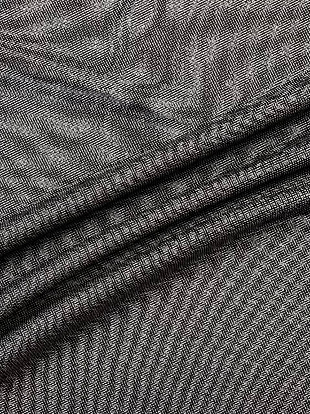 Шерсть черная в мелкий геометричный серый принт