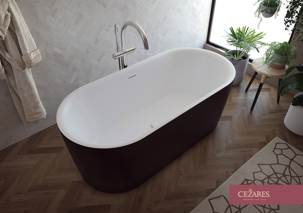 Ванна акриловая матовая Cezares METAURO-INT-Central-180-80-60-B-W-MATT