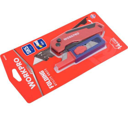 Нож алюминиевый складной WORKPRO быстрое открытие, красный WP211026